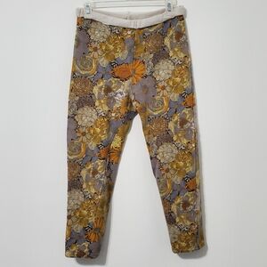 Delphine Terry Cotton Knit Floral Ankle Pants Small